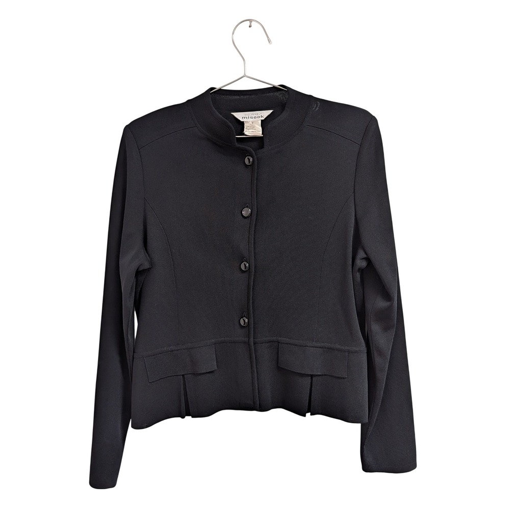 Exclusively Misook Cardigan Blazer Button Front Acrylic Knit Old Money‎ Black S